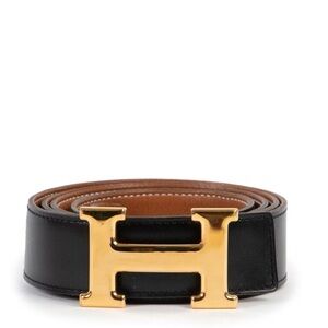 Hermes reversible Black and brown Designer Belt gold accents unisex